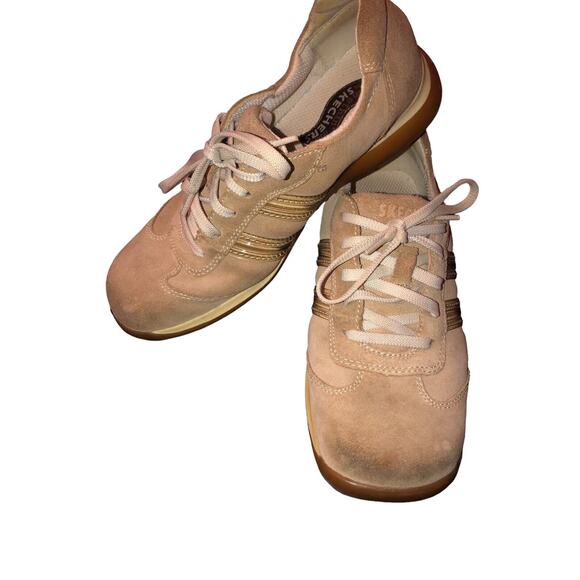 Skechers Somethin'‎ Else Womens Size 8.5 Tan Beige Suede Leather Lace Up Shoes - Picture 1 of 13